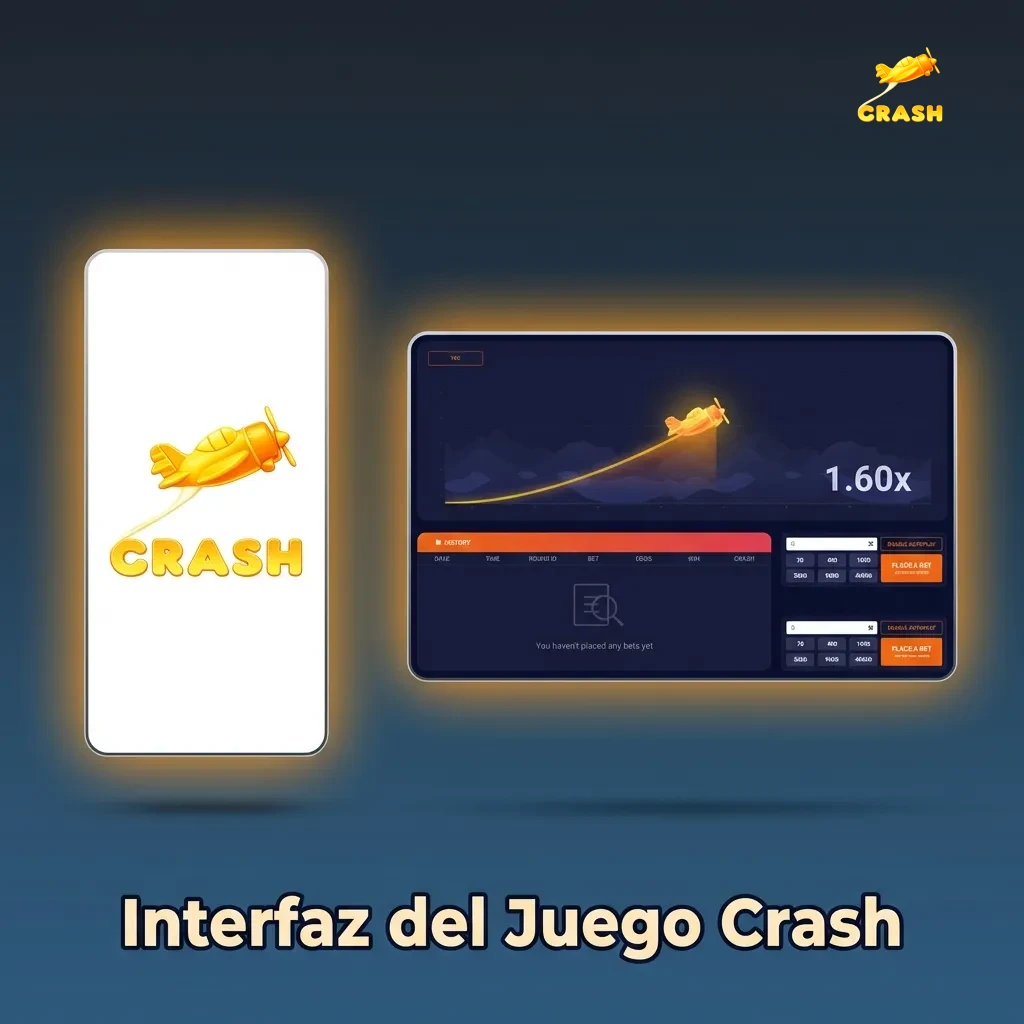 Pantalla del juego Crash mostrando multiplicador en tiempo real, controles de apuesta e historial de rondas
