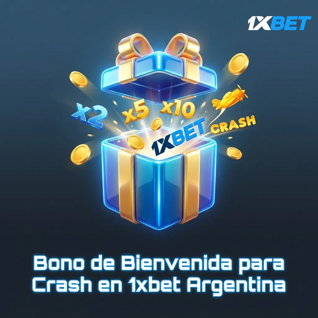 1xbet Argentina welcome bonus interface showing 100% first deposit bonus up to 220,000 ARS for Crash game