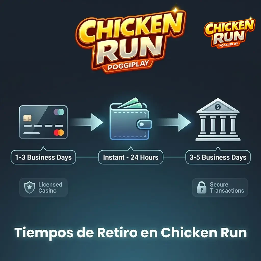 Tiempos de retiro en Chicken Run por método de pago: cripto, billeteras digitales, tarjetas y transferencias bancarias.