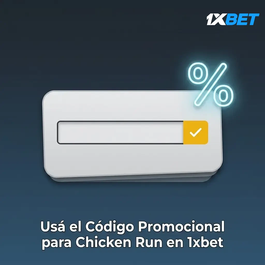 Código promocional 1XARG para Chicken Run en 1xbet, ingresalo al registrarte o en la sección Promociones de la app.